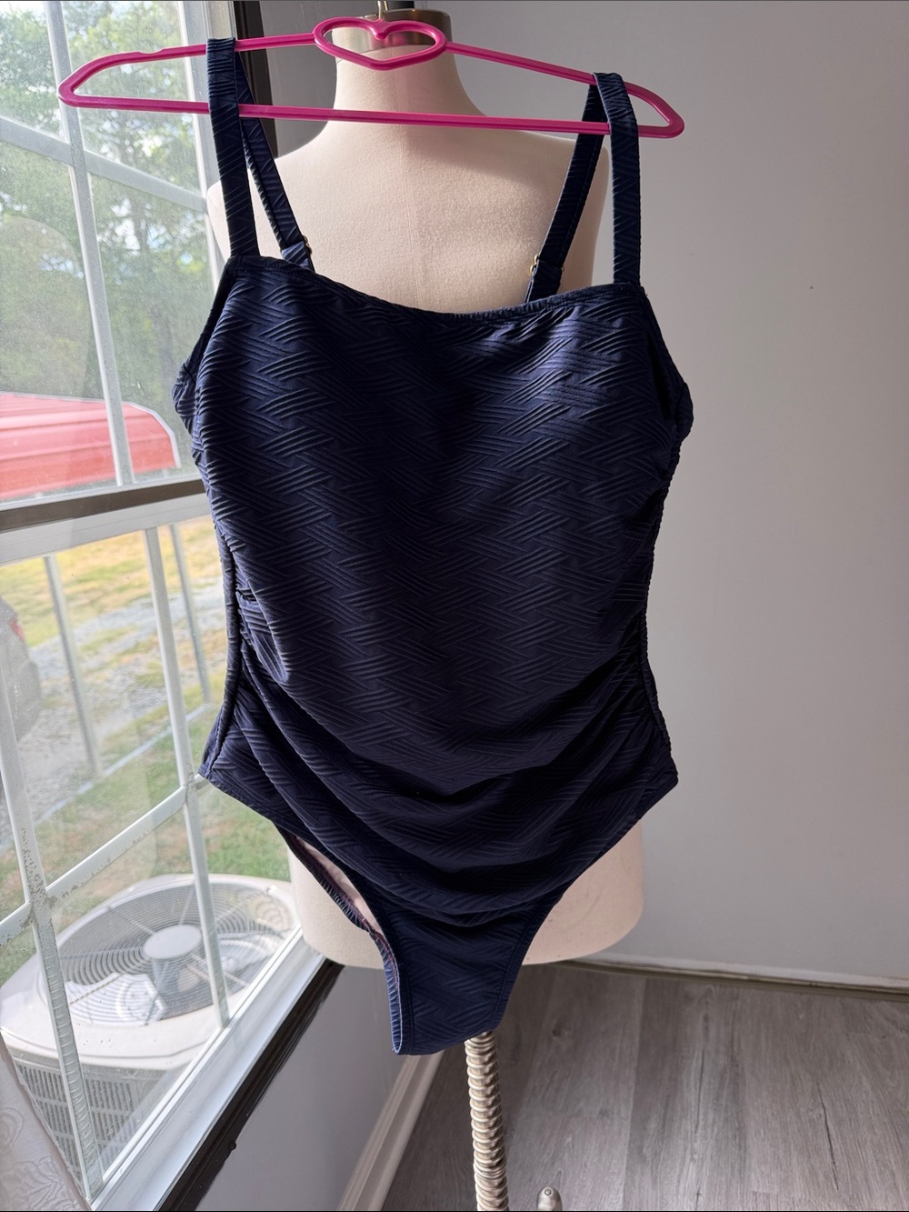 Kona Sol Textured Navy One-Piece Swimsuit 18W